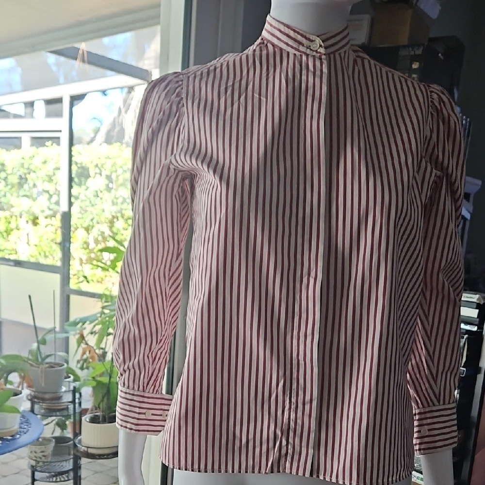 Vintage Chic Red and White Striped Cotton Blouse 2P